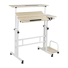 Mind Reader Woodland Collection 27.5-45.25 Mobile Adjustable Sit/Stand Desk, White (SDROLLXL-WHT)