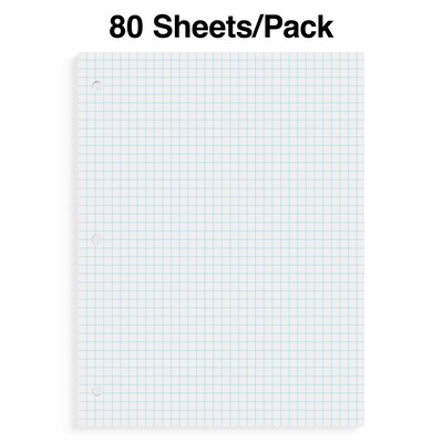 Staples® Graph Ruled Filler Paper, 4 Sq/In, 8" x 10.5", White, 80 Sheets/Pack (ST40476B)