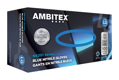 Ambitex N6201 Series Powder Free Blue Nitrile Gloves, Large, 100/Pk, 10 Pks/CT (NLG6201)
