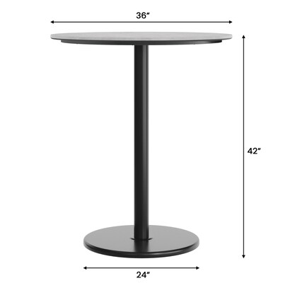Flash Furniture Acadia 36" Round Wooden Dining Table with Round Base, Gray Faux Concrete/Black Base (STRD36CGTR24B)