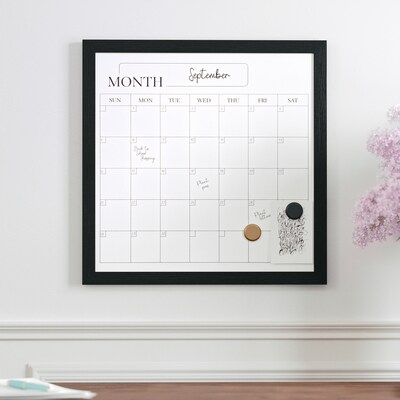 Martha Stewart Everette Magnetic Dry Erase Monthly Calendar Set, Engineered Wood Frame, 18" x 18" (BRPMMWP4545BK)