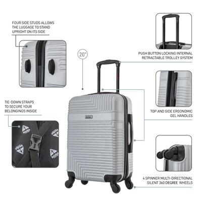 InUSA Resilience 20" Hardside Carry-On Suitcase, 4-Wheeled Spinner, TSA Checkpoint Friendly, Silver (IURES00S-SIL)
