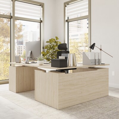 Bush Business Furniture Stratus 60"W Electric L-Shaped Adjustable Standing Desk with Drawers, Natural Elm (SUT017NE)