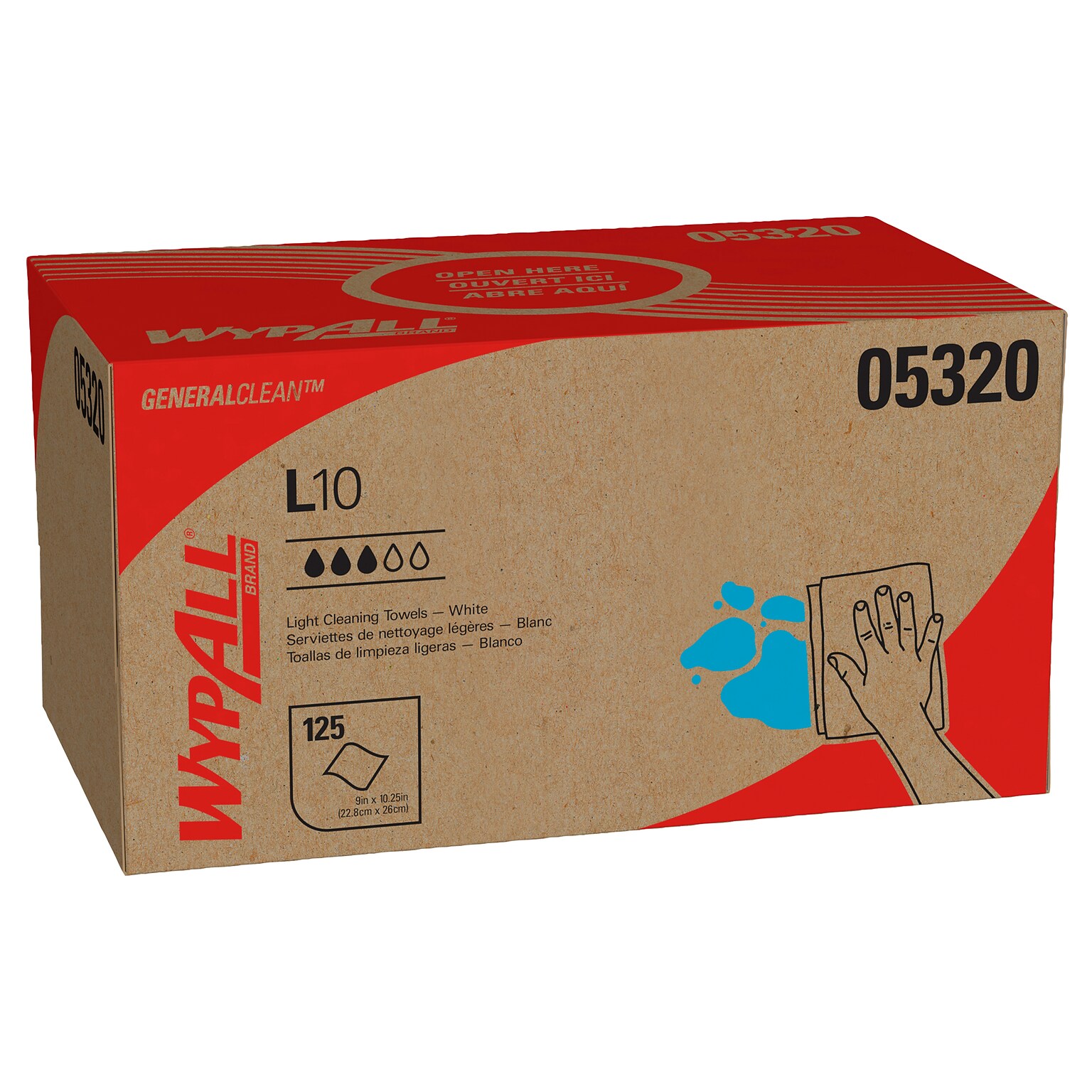 WypAll GeneralClean L10 Paper Cleaning Wipers, 10.5 x 9, White, 125 Wipers/Box (05320)