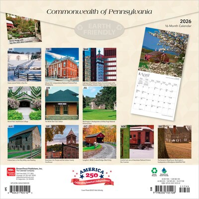 2026 BrownTrout Commonwealth of Pennsylvania Pennsylvania Places 12 x 12 Monthly Wall Calendar (9798330705108)