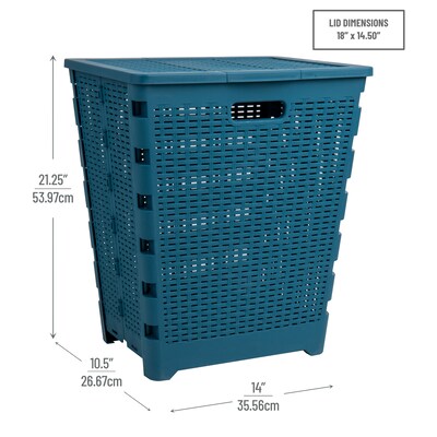 Mind Reader Foldable Plastic Laundry Hamper with Lid, Blue (FOLHAMP61-BLU)
