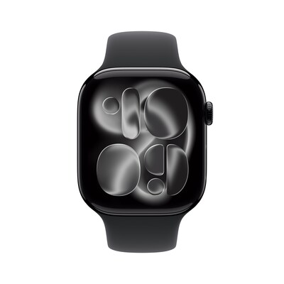 Apple Watch Series 11 GPS Smartwatch, 46mm, Jet Black Aluminum Case with Black Sport Band, Medium/Large (MEUX4LW/A)