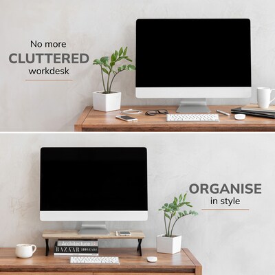 Anji Mountain Mango Wood & Metal Monitor Stand, Up to 32 Monitor, Natural (MS-MNG-04BLK)