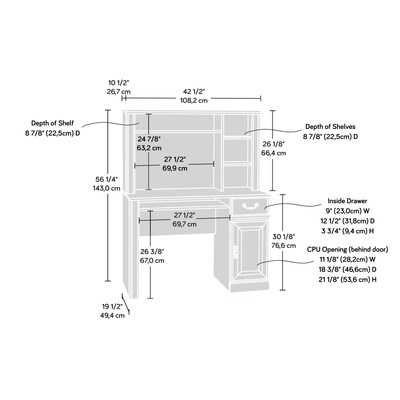 Sauder Select 43"W Computer Desk with Hutch, Carolina Oak (401353)