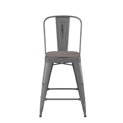 Flash Furniture Lincoln Contemporary Metal Vertical Back Counter Height Stool, Clear Coat/Gray (XUDGTP01B24PL1G)