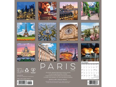 2025 Willow Creek Paris 12 x 12 Monthly Wall Calendar (44377)