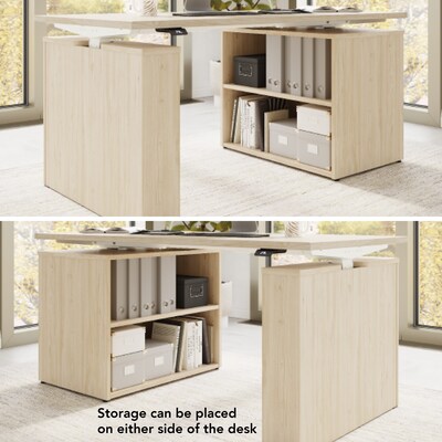 Bush Business Furniture Stratus 60"W Electric Adjustable Standing Desk with Bookcase, Natural Elm (SUT005NE)