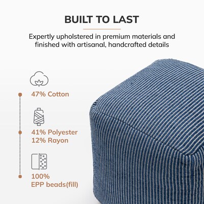 Anji Mountain Madison Ivory Sailor Blue Fabric Square Pouf Ottoman (AMBPF102-1818)
