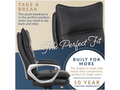 La-Z-Boy Jenkins Ergonomic Bonded Leather Executive Big & Tall Chair, 400 lb. Capacity, Black (60075-BLK)