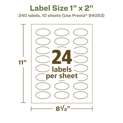 Avery EcoFriendly Laser/Inkjet Oval Multipurpose Labels, 1" x 2", White, 240/Pack (94053)