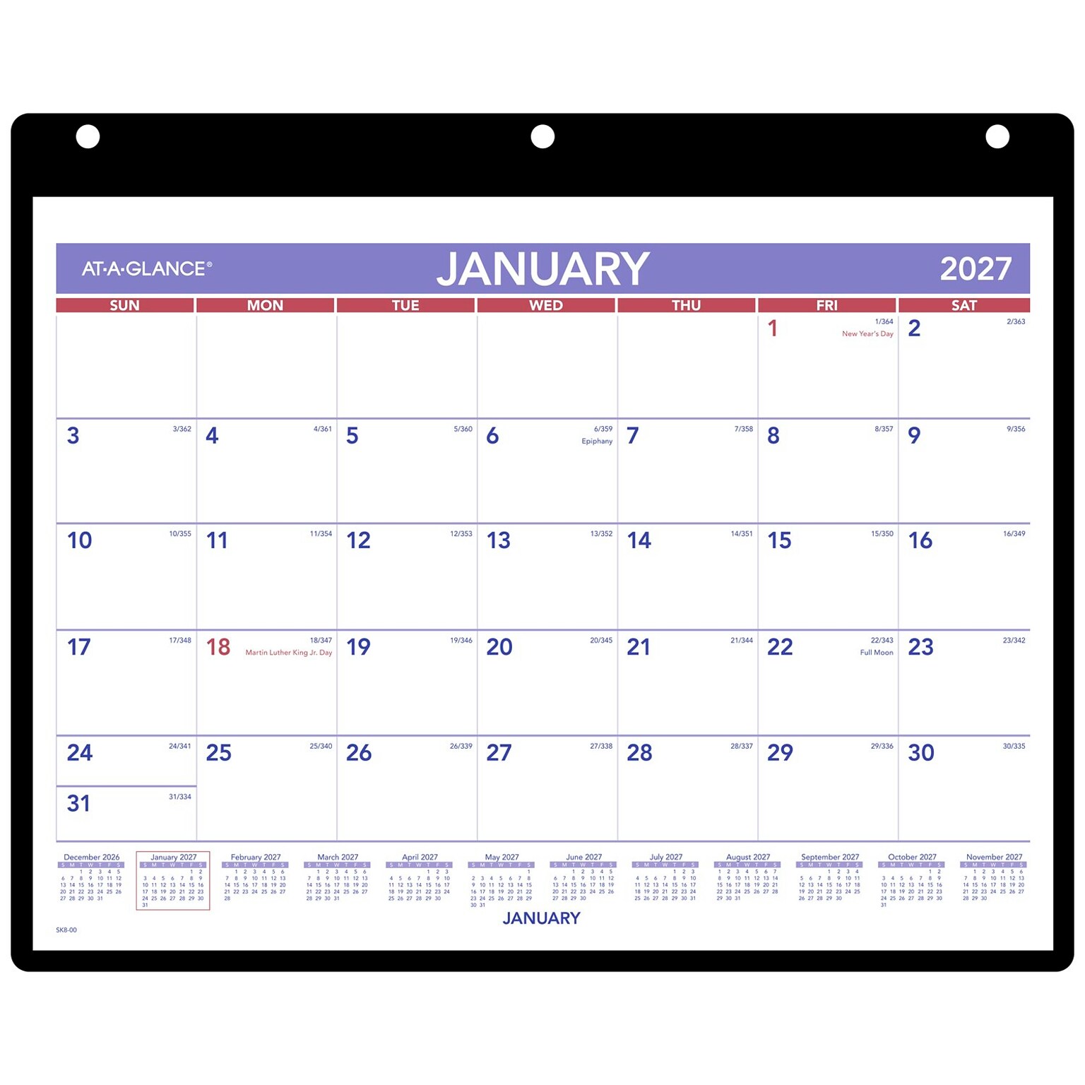 2027 AT-A-GLANCE 11 x 8 Monthly Wet Erase Desk or Wall Calendar, White/Purple (SK8-00-27)