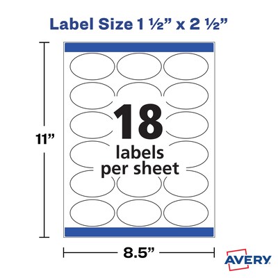 Avery Sure Feed Dissolvable Laser/Inkjet Labels, 1 1/2"x 2 1/2", White, 18 Labels/Sheet, 5 Sheets/Pack, 90 Labels/Pack (4223)