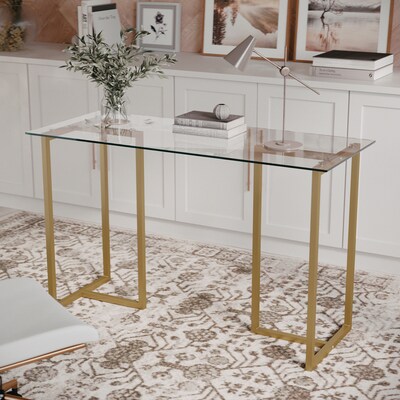 Martha Stewart Eli 47"W Glass/Steel Home Office Desk, Clear/Polished Brass (XUDK1GLD)