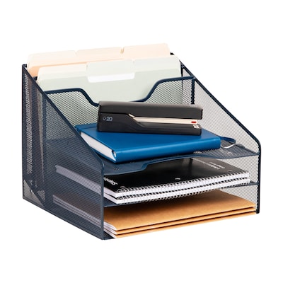 Staples 5-Compartment Metal Mesh File Organizer, Navy Blue (ST63830)