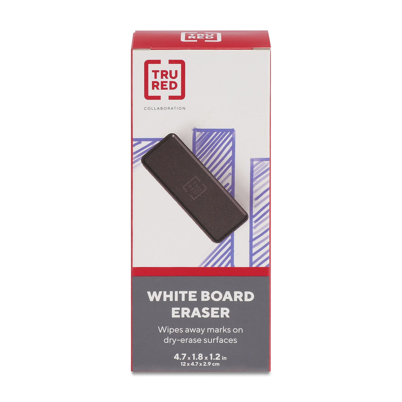 TRU RED Durable Dry Erase Eraser, Black, 12/Pack (TR13612-12PK)