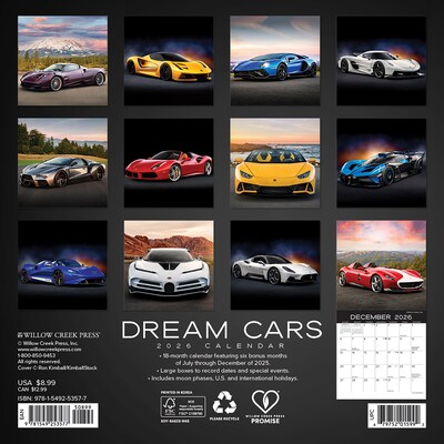 2026 Willow Creek Dream Cars 7 x 7 Monthly Wall Calendar (53577)
