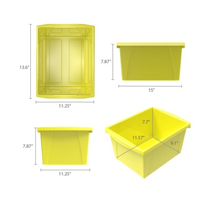 Storex Polypropylene/PP 4 Gallon Classroom Storage Bin, 7.9" x 11.3" x 13.6", Yellow, 3/Bundle (STX61453U06C-3)
