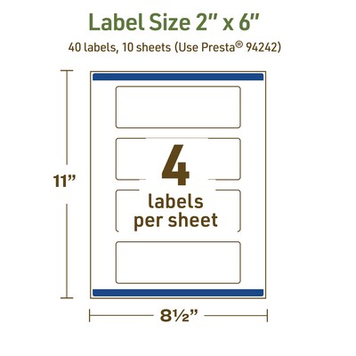 Avery Dissolvable Rectangle Multipurpose Labels, 2" x 6", Off-white, 40/Pack (94242)