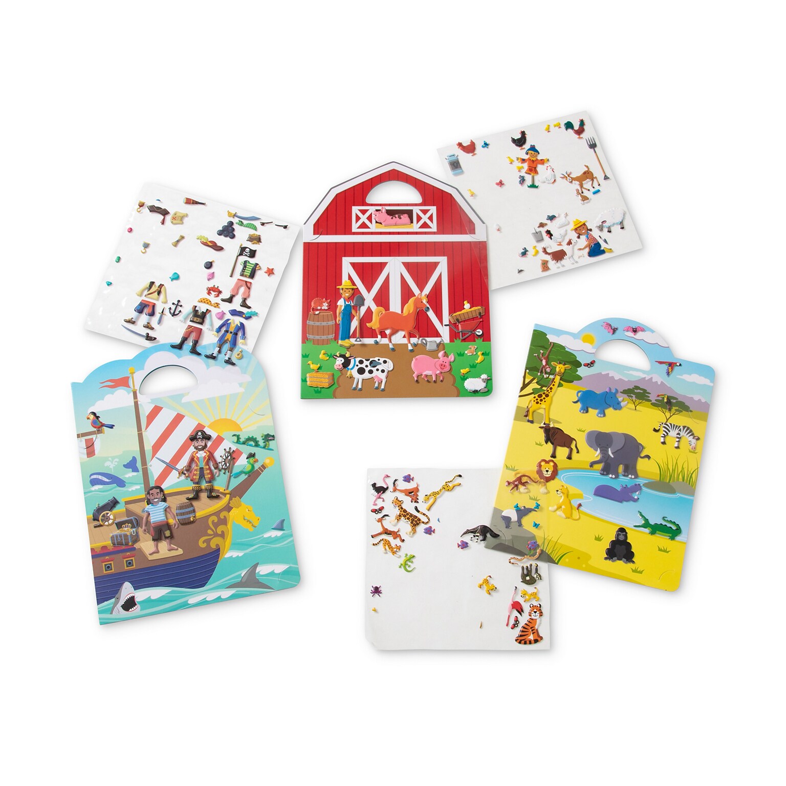 Melissa & Doug Puffy Sticker Play Set Bundle - Pirate, Safari and Farm (93257)