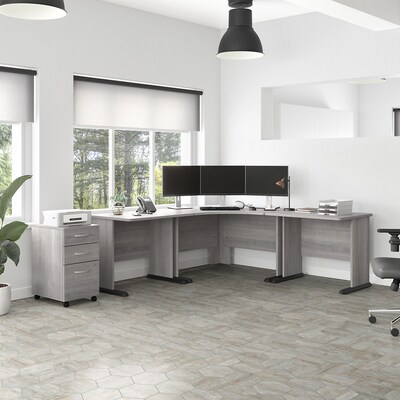 Bush Business Furniture Studio A 83W Corner Computer Desk with 3-Drawer Mobile File Cabinet, Platin