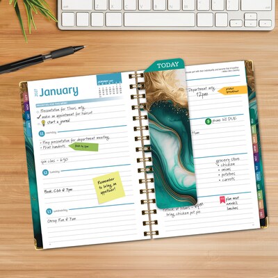 2027 Excello Brands 5.5 x 8 Weekly & Monthly Planner, Paperboard Cover, Teal Gold Marble (ORY27-FSH58-54)
