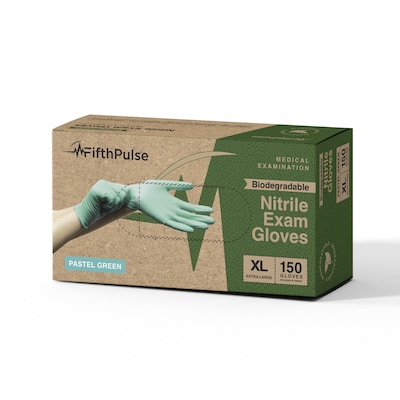 FifthPulse Biodegradable Powder Free Nitrile Exam Gloves, Latex Free, XL, Green, 150 Gloves/Box (FMN