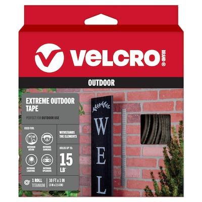 Velcro Extreme Outdoor Hook and Loop Roll Fastener, 1 x 10, Titanium (91365)