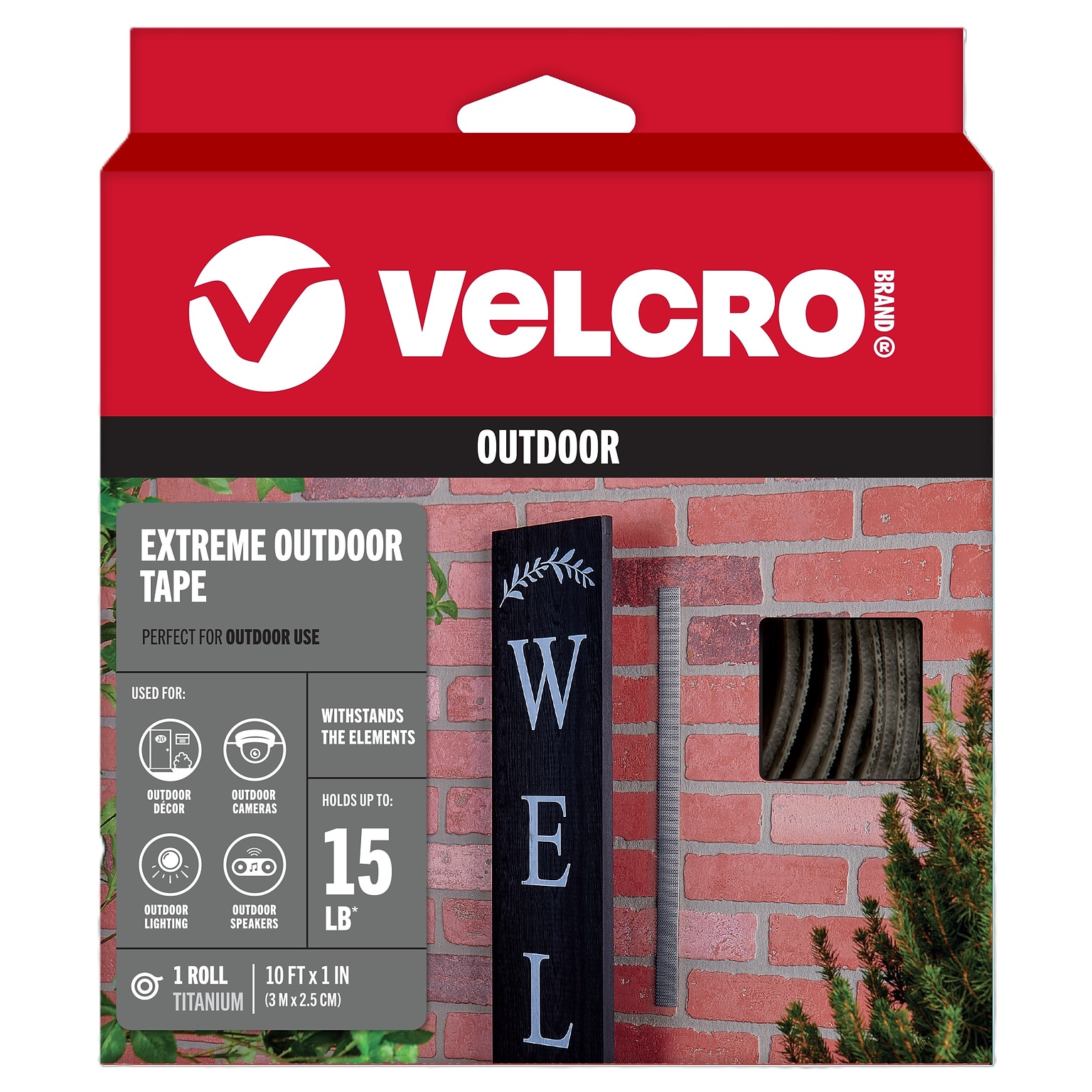 Velcro Extreme Outdoor Hook and Loop Roll Fastener, 1 x 10, Titanium (91365)