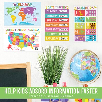 Hadley Designs 17" x 11" Colorful Preschool Educational Posters For Toddlers, Laminated, 16/Set (HDDX004ACAK4L)