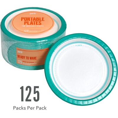 Perk™ Medium-Weight Paper Plates, 8.5, Teal/White, 125/Pack (PK54329)