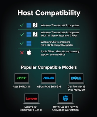 Plugable Thunderbolt 5 AI eGPU Enclosure & Dock: 80Gbps, 850W PSU Included,TAA Compliant -Windows 11, NVIDIA, AMD Cards