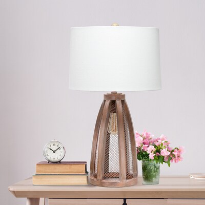 Lalia Home Wooded Arch Farmhouse Table Lamp with White Fabric Shade, Old Wood (LHT-5037-OW)
