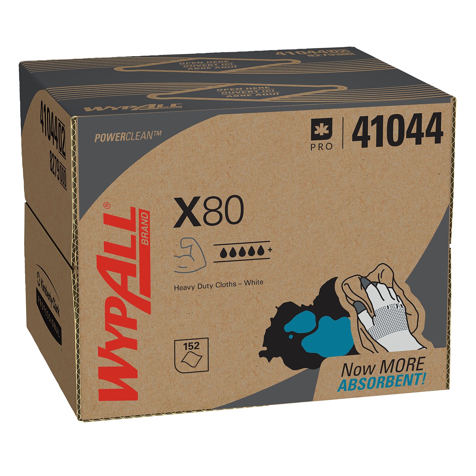 WypAll PowerClean X80 Cloths, 11.1 x 16.8, White, 152 Sheets/Box (41044)