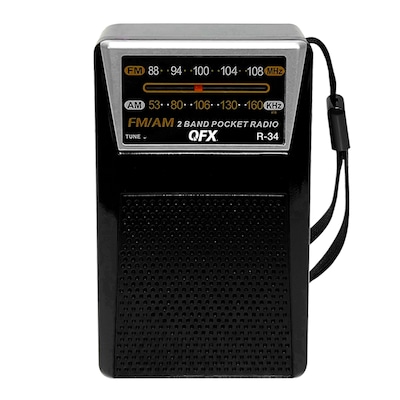 QFX Wireless Portable & Rechargeable AM/FM Radio with Headphone Output, Black (R-34)