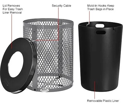 Global Industrial Outdoor Diamond Steel Trash Can w/ Flat Lid, 36 Gallon, Gray (261924GY)
