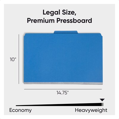 Smead 50% Recycled Pressboard Classification Folders, Legal Size, 2 Dividers, Dark Blue, 10/Box