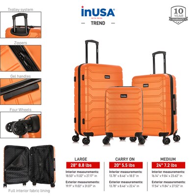 InUSA Trend 3-Piece Hardside Spinner Carry-On Luggage Set, TSA Checkpoint Friendly, Orange (IUTRESML-ORA)