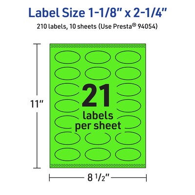Avery Oval Multipurpose Labels, 1-1/8" x 2-1/4", Neon Green, 210/Pack (94054)