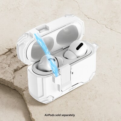 SaharaCase Raider Series Heavy Duty Case Compatible with Magsafe for Airpods Pro 3, Secure Lock, White Stone (HP00218)