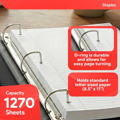 Staples 5" 3-Ring Better Binder, D-Ring, Black (44104)