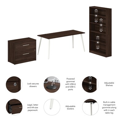 Bush Business Furniture Vista 72"W Desk with Lateral File Cabinet and Bookcase, Black Walnut (VST011BWSU)
