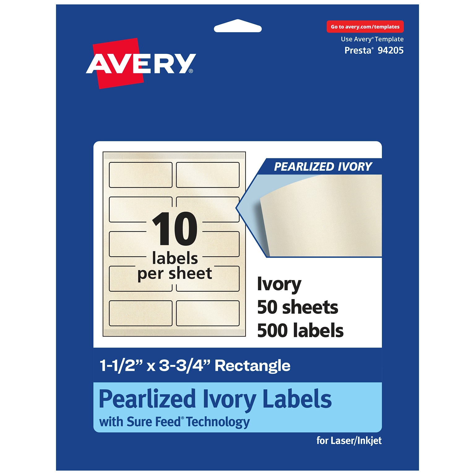 Avery Pearlized Ivory Rectangle Multipurpose Labels, 1.5 x 3.75, Ivory, 500/Box (94205)