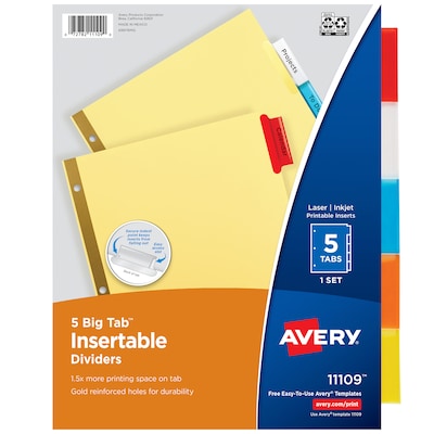 Avery Big Tab Insertable Paper Dividers, 5 Tabs, Buff  (11109)