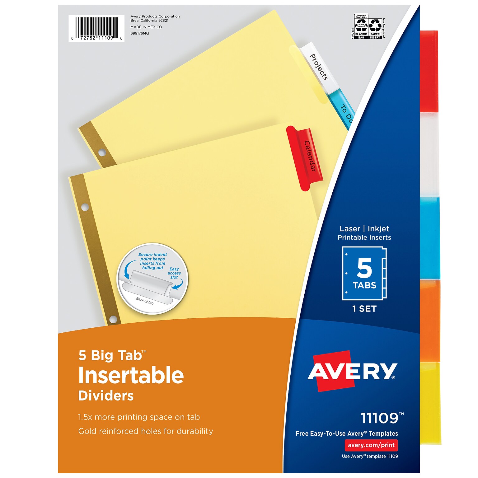 Avery Big Tab Insertable Paper Dividers, 5 Tabs, Buff  (11109)