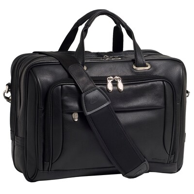 McKlein West Loop Expandable Double Compartment Briefcase, Full Grain Cashmere Napa Leather, Black (